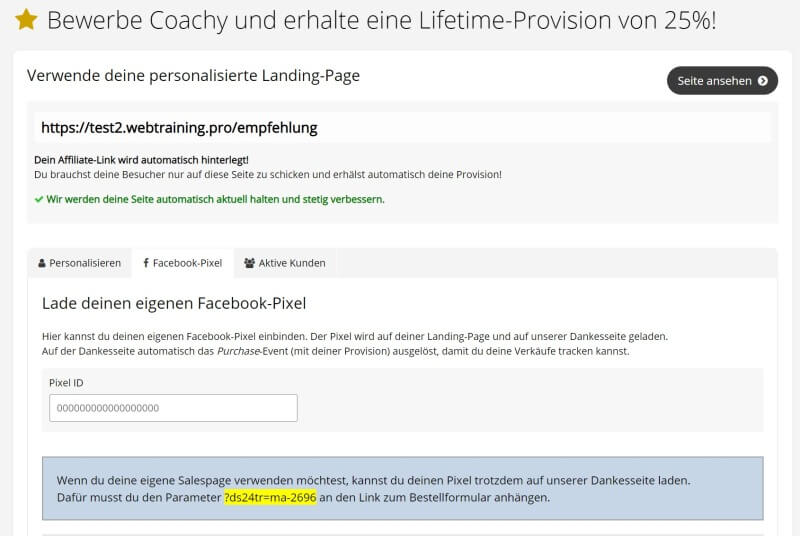 Online Kurs erstellen Software Coachy Facebook-Pixel